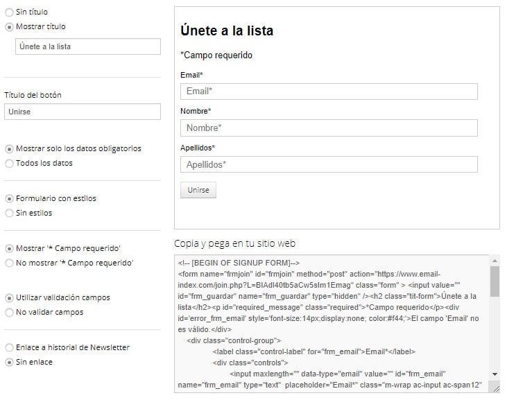 Newsletter form generator for web