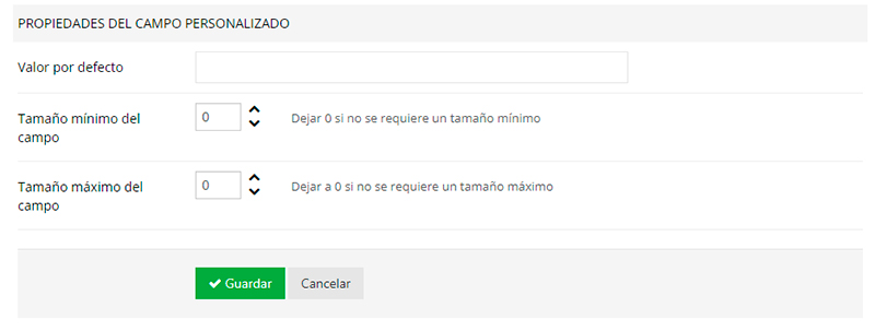 Propiedades del campo personalizado
