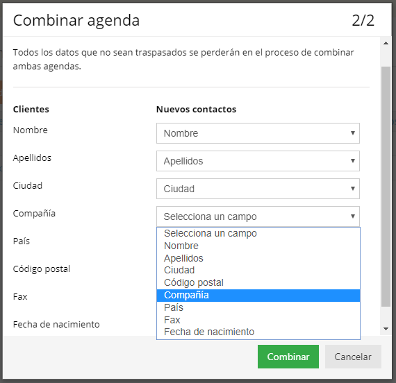 Acrelia SMS - Combinar agendas