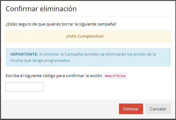 Acrelia SMS - Confirmar eliminación 