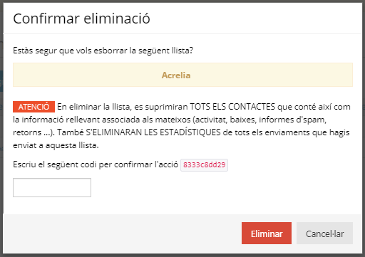 Confirmar eliminació llista de contactes