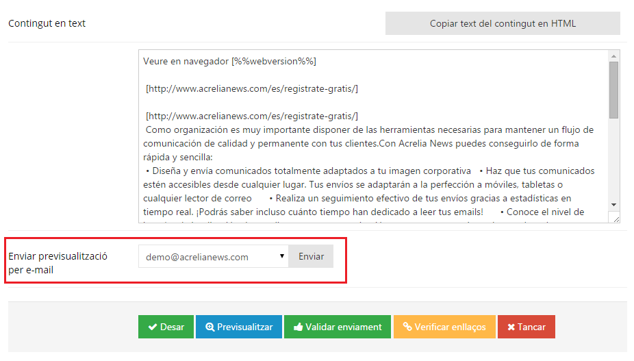 Previsualització per email