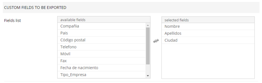 Custom fields to be exported