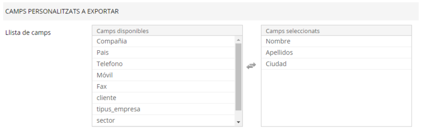 Camps personalitzats a exportar