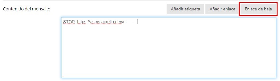 Acrelia SMS - Enlace de baja