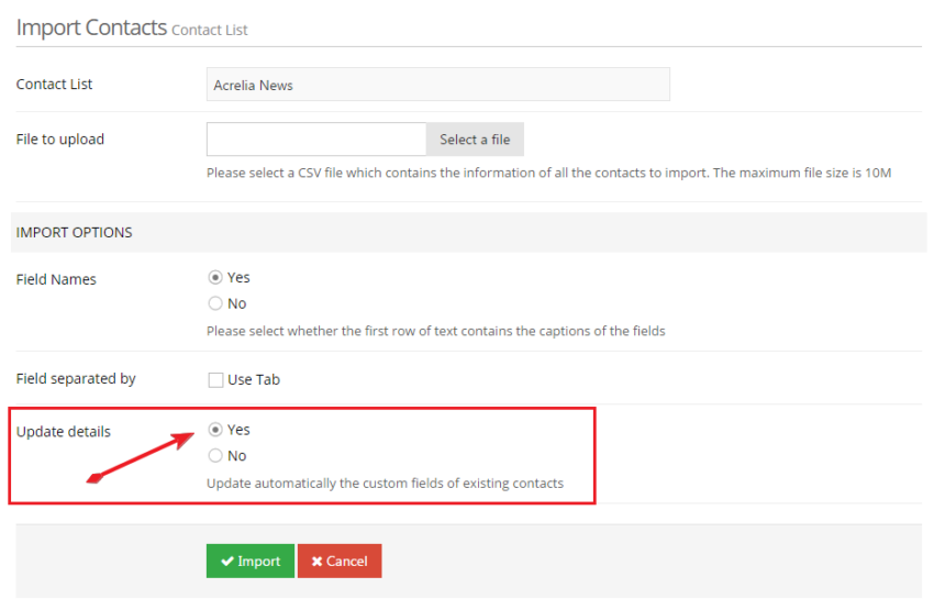 Import contacts update details 