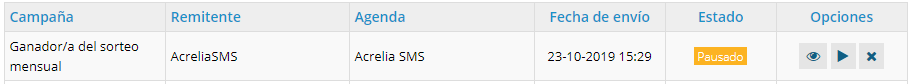 Acrelia SMS - recuadro envío programado