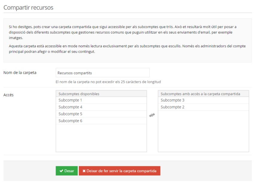 Compartir recursos entre subcomptes