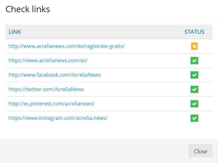 Link checker results