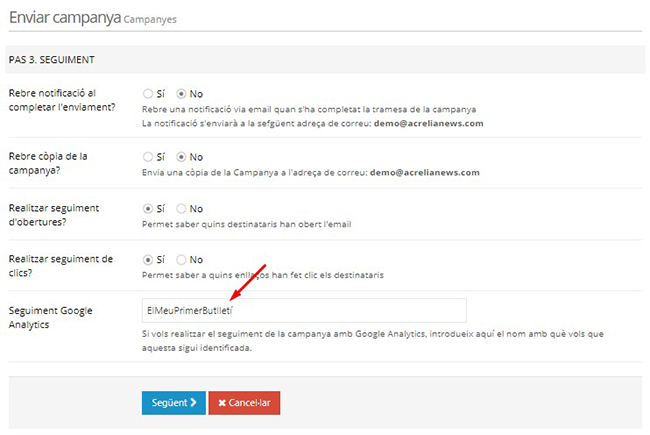 Seguiment per a Google Analytics