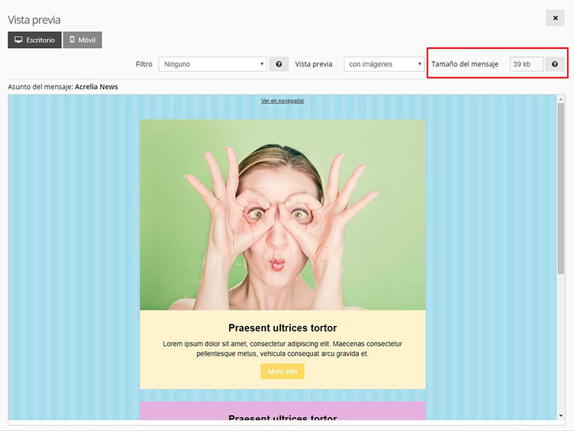 Acrelia News - saber tamaño email