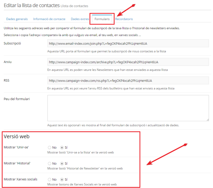 Editar configuració de la llista de contactes