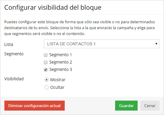 Configurar visibilidad del bloque