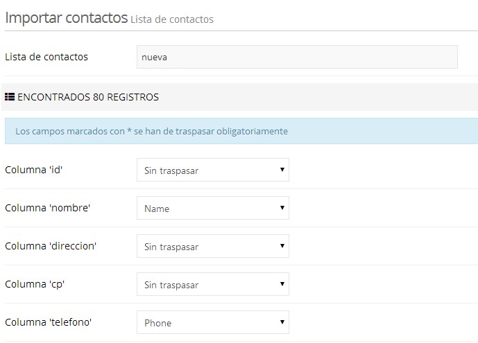 Importar contactos desde fichero csv