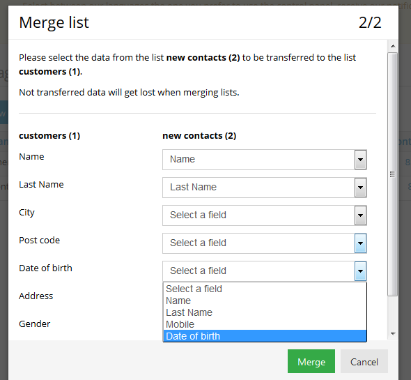 How do i merge one list with another support acrelia news