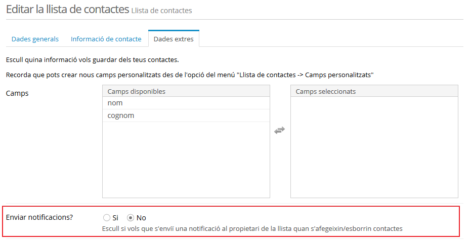 Rebre notificacions - Editar la llista de contactes