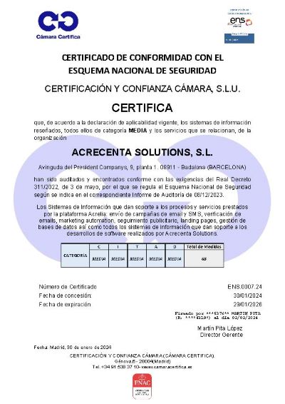 Imagen Certificado Esquema Nacional de Segur