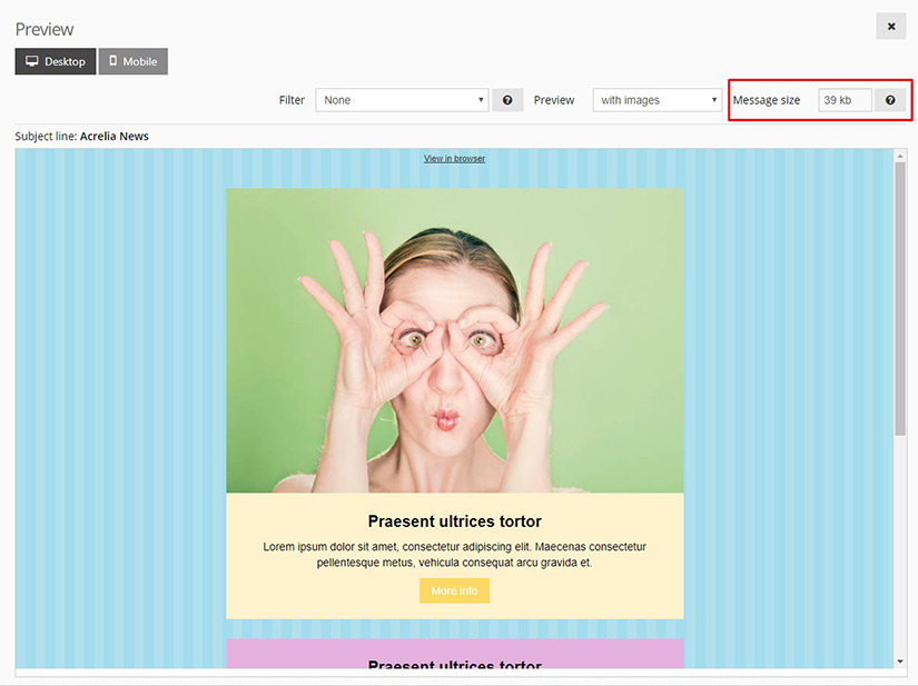 Acrelia News - email size