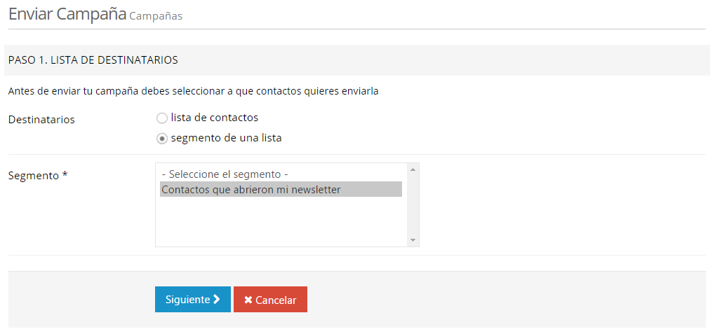 Enviar a un segmento